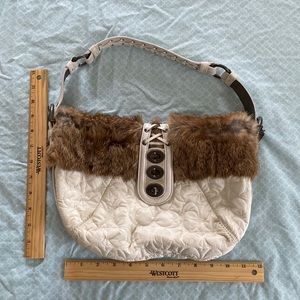 White Quilted with Faux Fur Coach Handbag